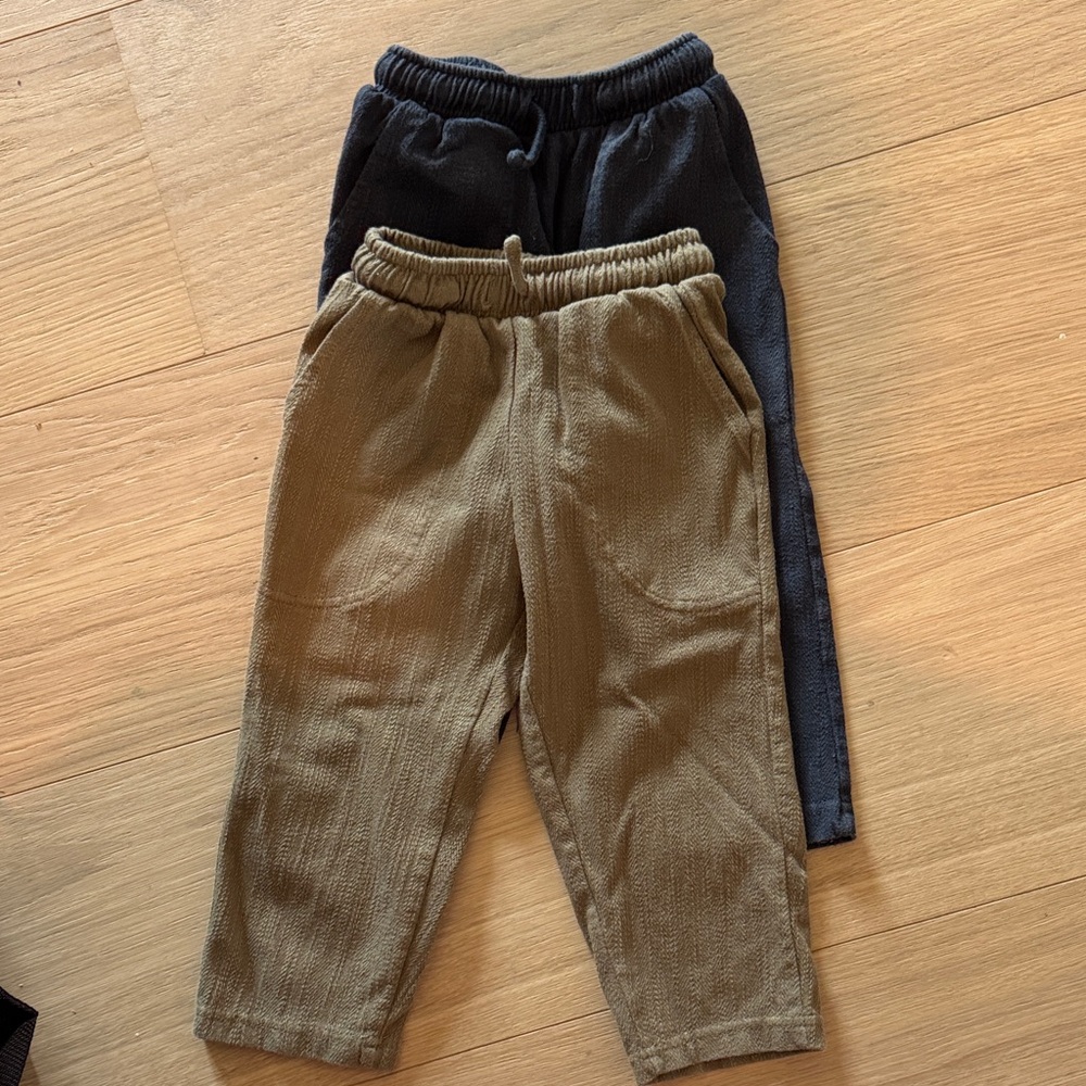 Zara Kids Elastic-Waist Casual Bottoms - Olive and Blue